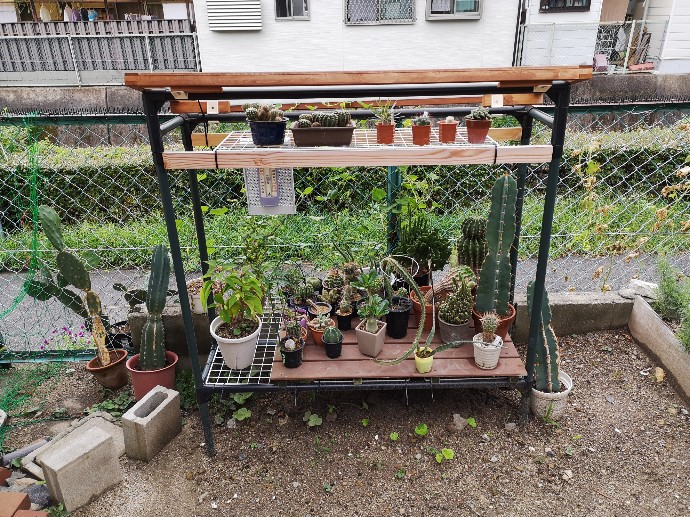 野外の鉢物植物育成用の棚を作る イレクターパイプ使用 工房jin